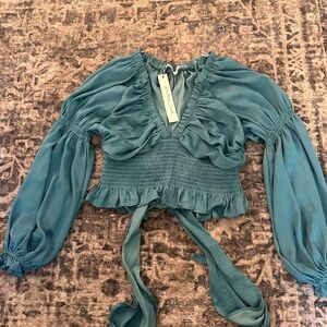 Mustard Seed Teal Ruched Blouse